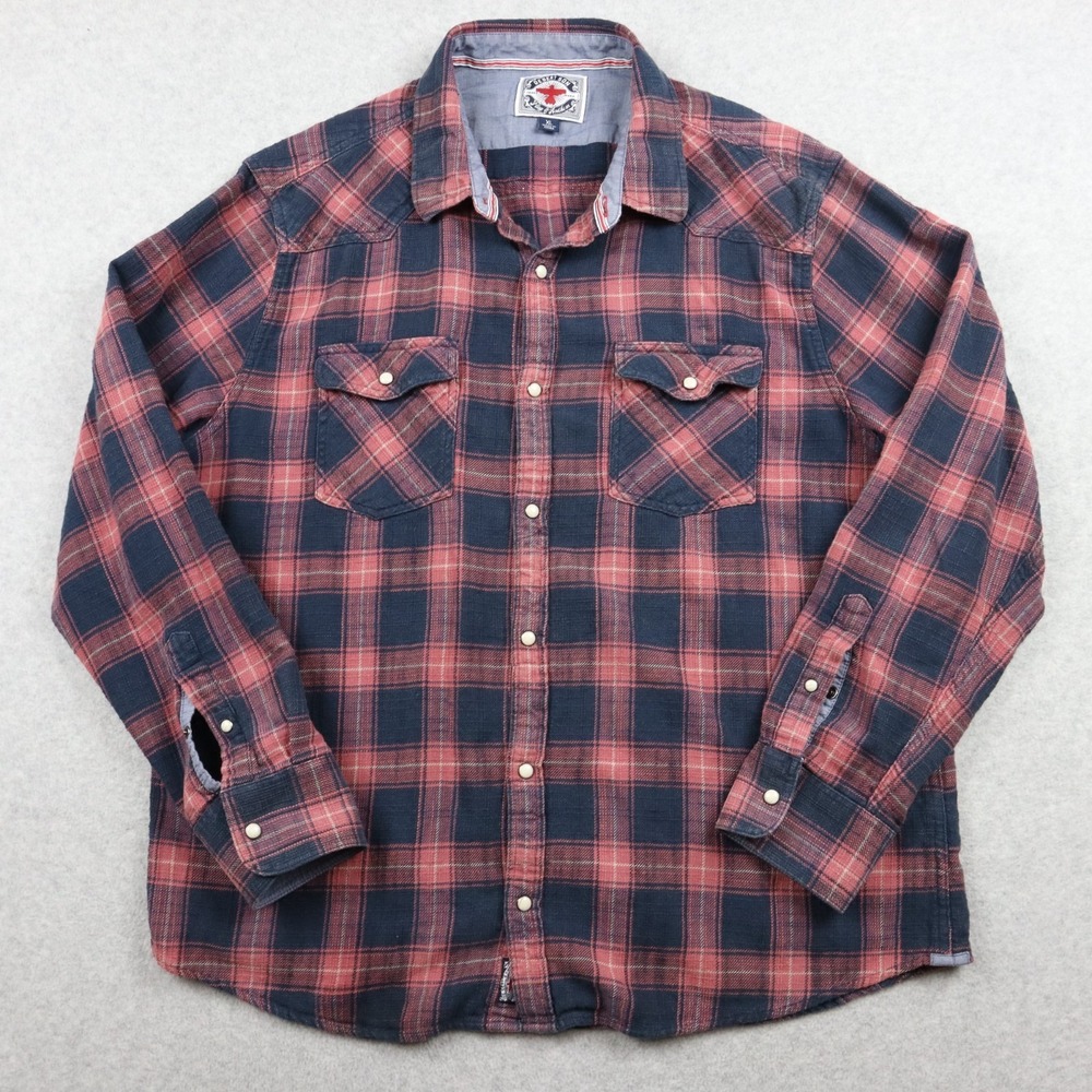 Desert Son Flag & Anthem Flannel Shirt Mens XL Western Pearl Snap Long Sleeve
